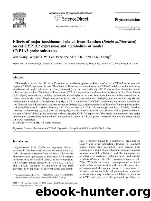 Effects of major tanshinones isolated from Danshen (Salvia miltiorrhiza) on rat CYP1A2 expression and metabolism of model CYP1A2 probe substrates by Xin Wang; Wayne Y.W. Lee; Penelope M.Y. Or; John H.K. Yeung