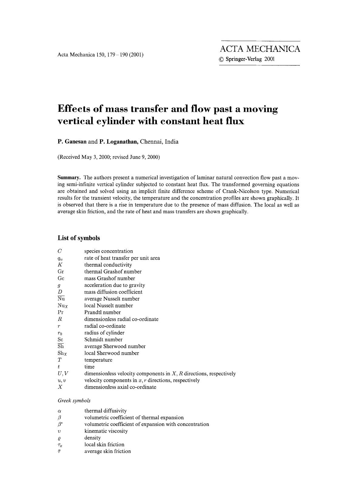 Effects of mass transfer and flow past a moving vertical cylinder with constant heat flux by Unknown
