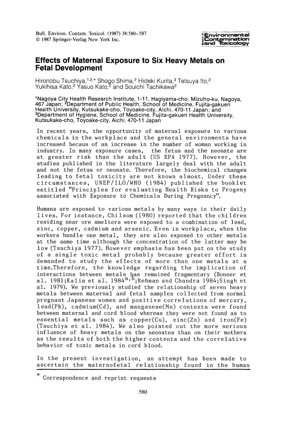 Effects of maternal exposure to six heavy metals on fetal development by Unknown