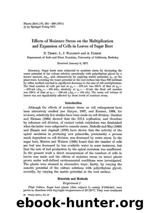Effects of moisture stress on the multiplication and expansion of cells in leaves of sugar beet by Unknown