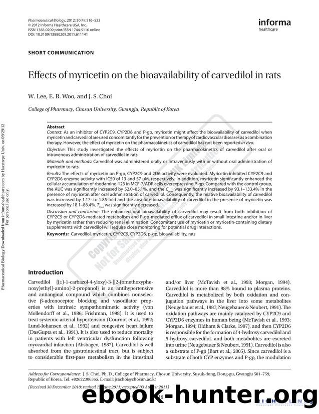 Effects of myricetin on the bioavailability of carvedilol in rats by W. Lee E.R. Woo & J.S. Choi
