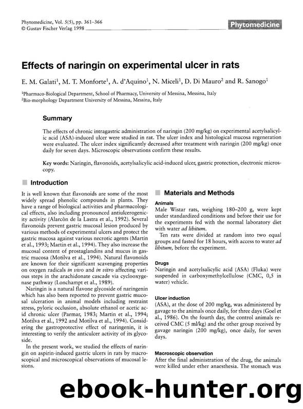 Effects of naringin on experimental ulcer in rats by E.M. Galati & M.T. Monforte & A. d’Aquino & N. Miceli & D. Di Mauro & R. Sanogo