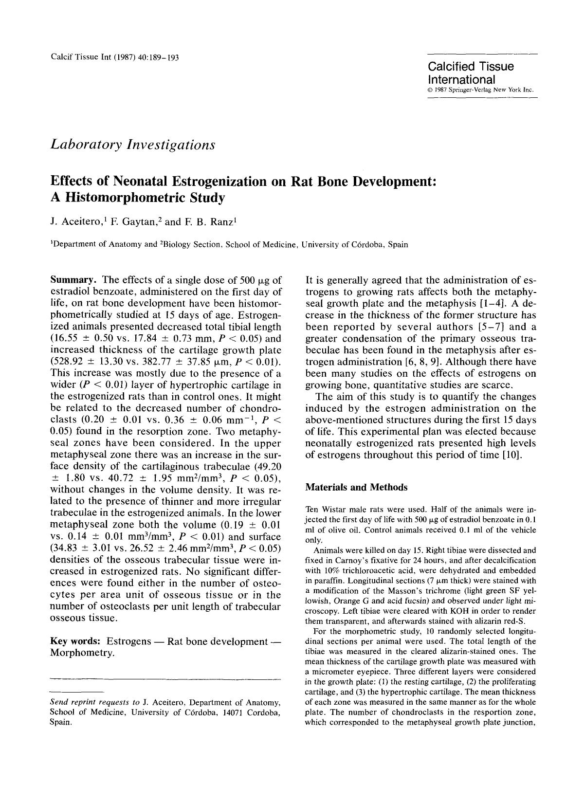 Effects of neonatal estrogenization on rat bone development: A histomorphometric study by Unknown