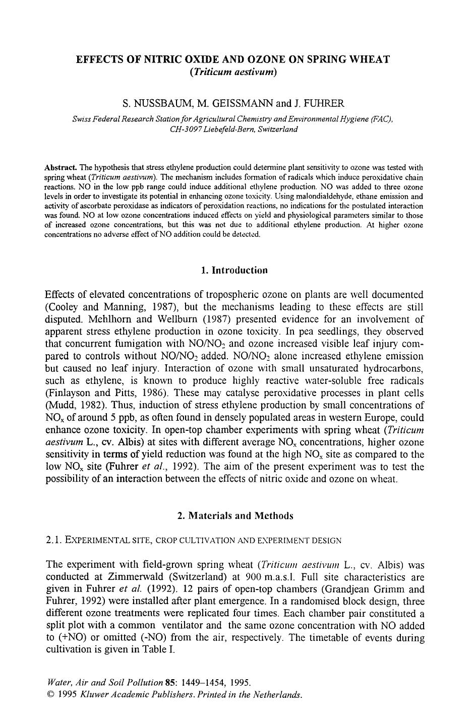 Effects of nitric oxide and ozone on spring wheat (<Emphasis Type="Italic">Triticum aestivum<Emphasis>) by Unknown