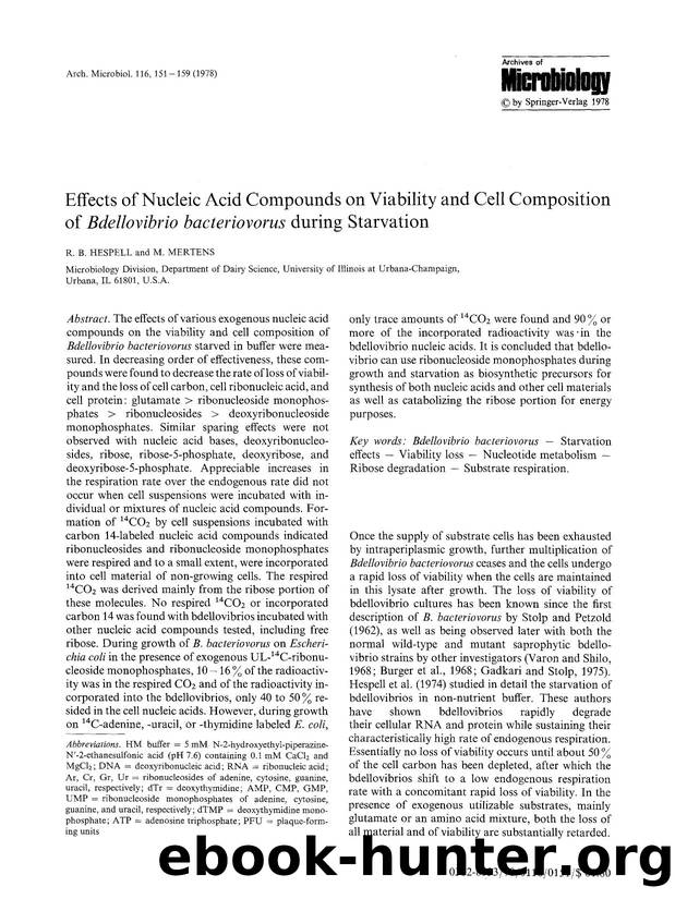 Effects of nucleic acid compounds on viability and cell composition of <Emphasis Type="Italic">Bdellovibrio bacteriovorus<Emphasis> during starvation by Unknown