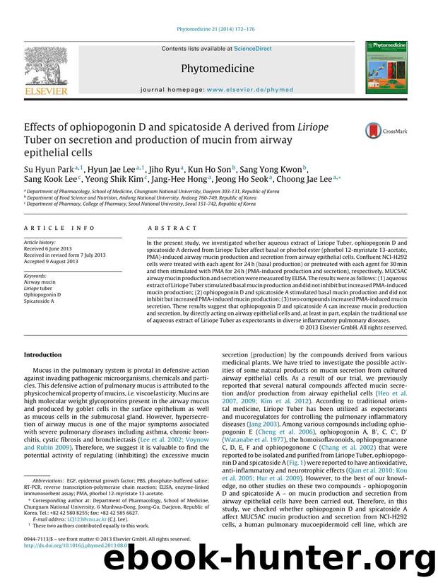 Effects of ophiopogonin D and spicatoside A derived from Liriope Tuber on secretion and production of mucin from airway epithelial cells by unknow