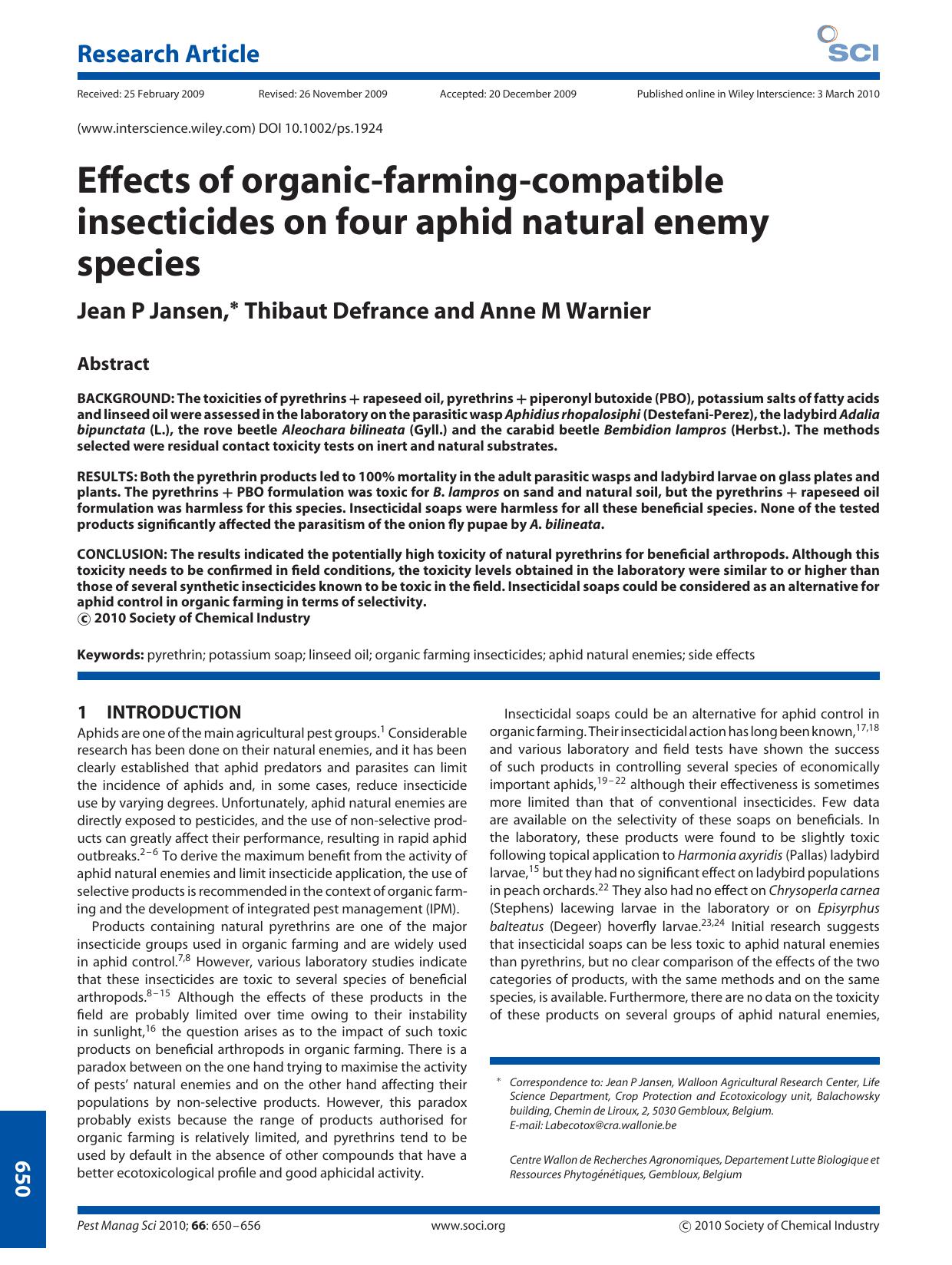 Effects of organic?farming?compatible insecticides on four aphid natural enemy species by Unknown