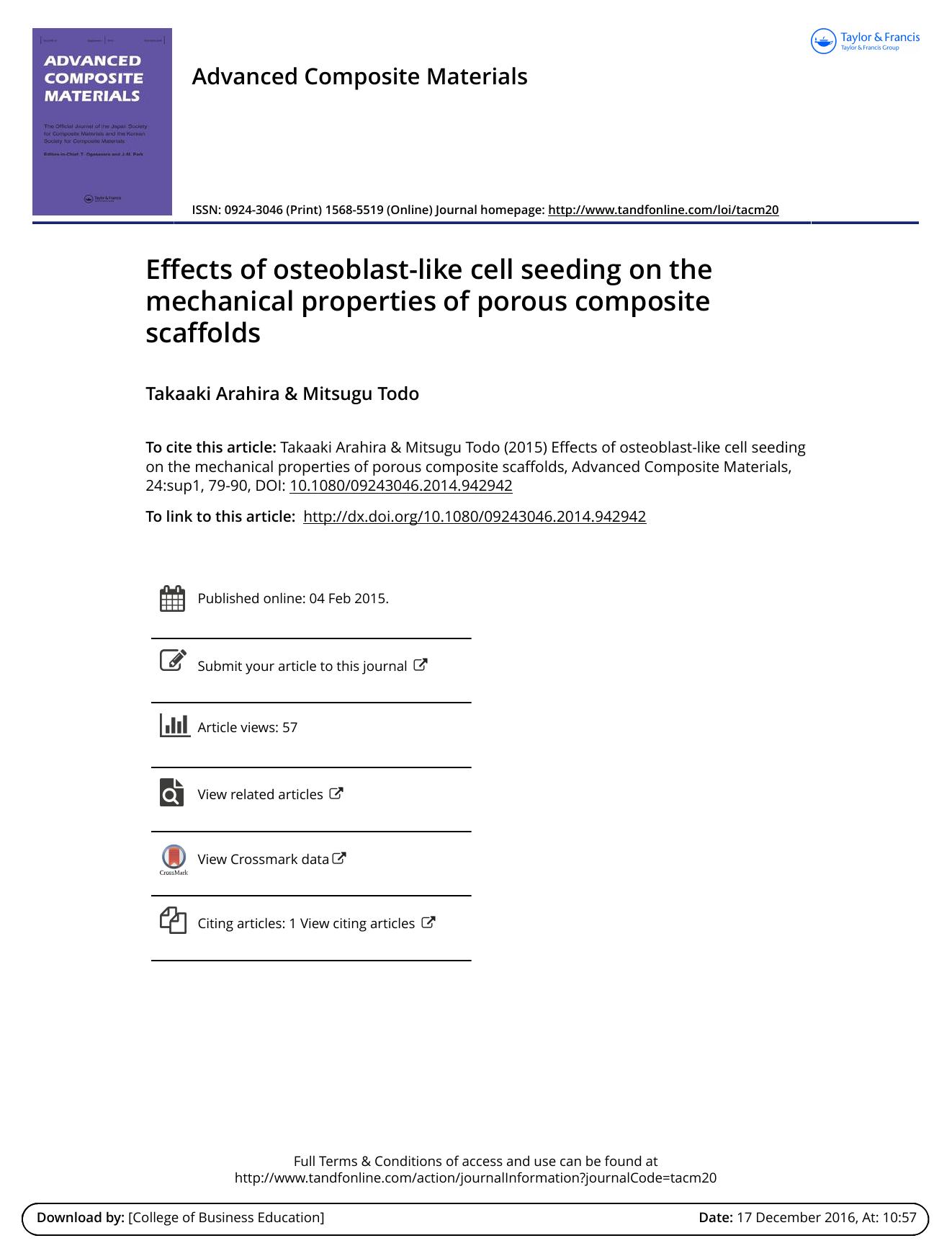 Effects of osteoblast-like cell seeding on the mechanical properties of porous composite scaffolds by Takaaki Arahira & Mitsugu Todo