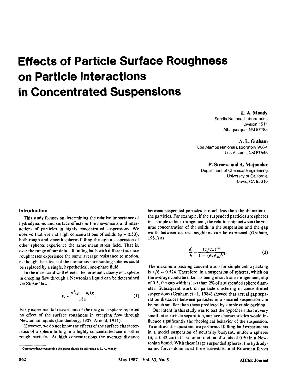 Effects of particle surface roughness on particle interactions in concentrated suspensions by Unknown
