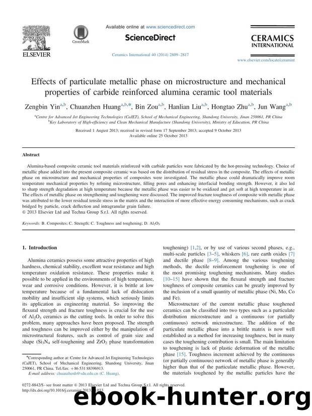 Effects of particulate metallic phase on microstructure and mechanical properties of carbide reinforced alumina ceramic tool materials by Zengbin Yin & Chuanzhen Huang & Bin Zou & Hanlian Liu & Hongtao Zhu & Jun Wang