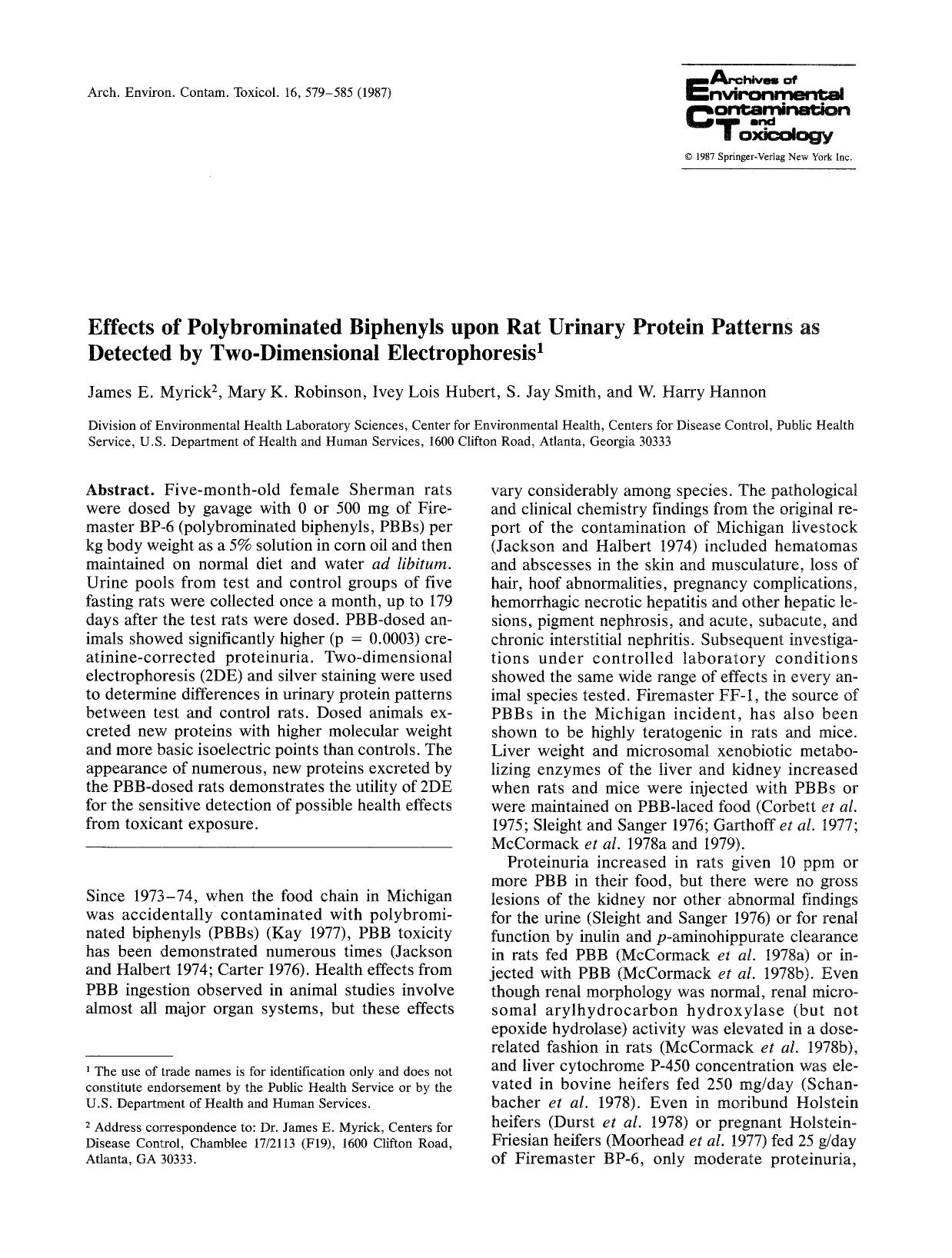Effects of polybrominated biphenyls upon rat urinary protein patterns as detected by two-dimensional electrophoresis by Unknown