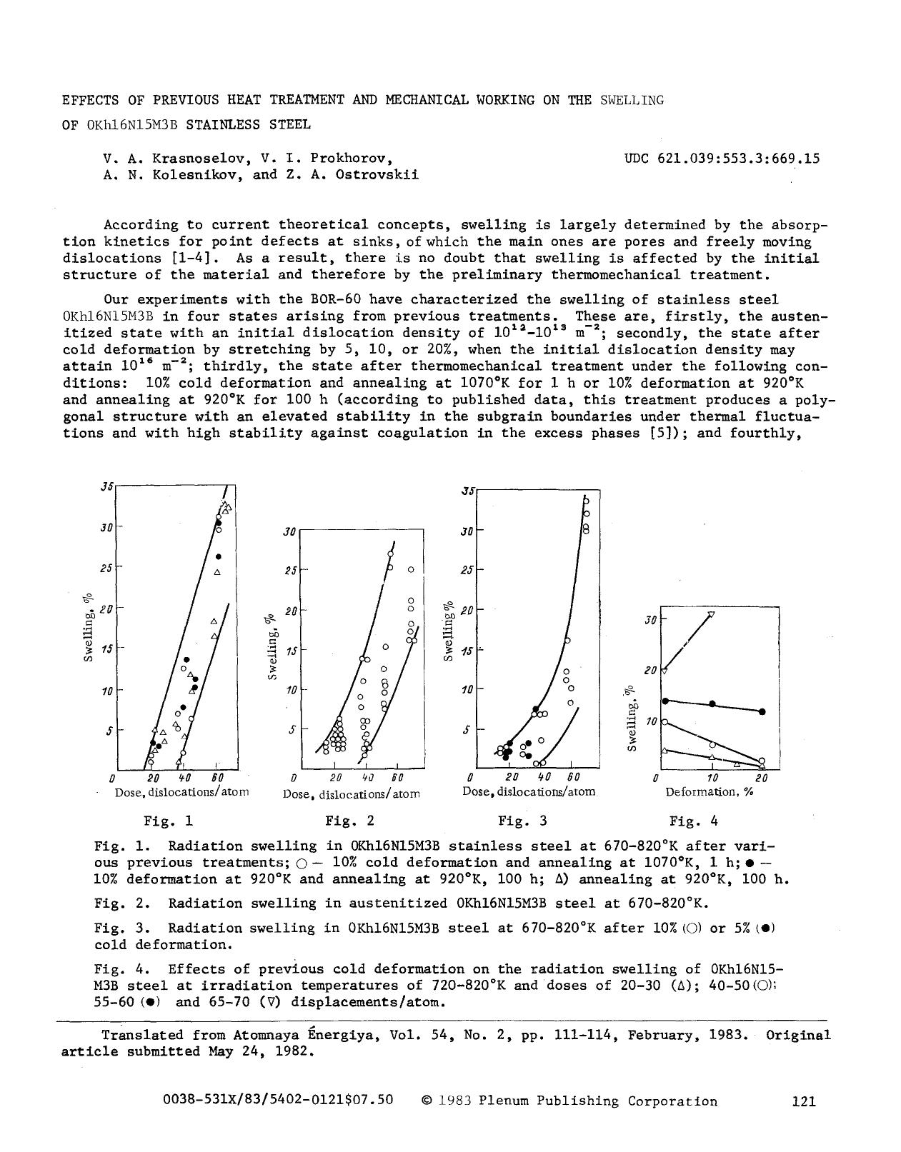 Effects of previous heat treatment and mechanical working on the swelling of OKh16N15M3B stainless steel by Unknown