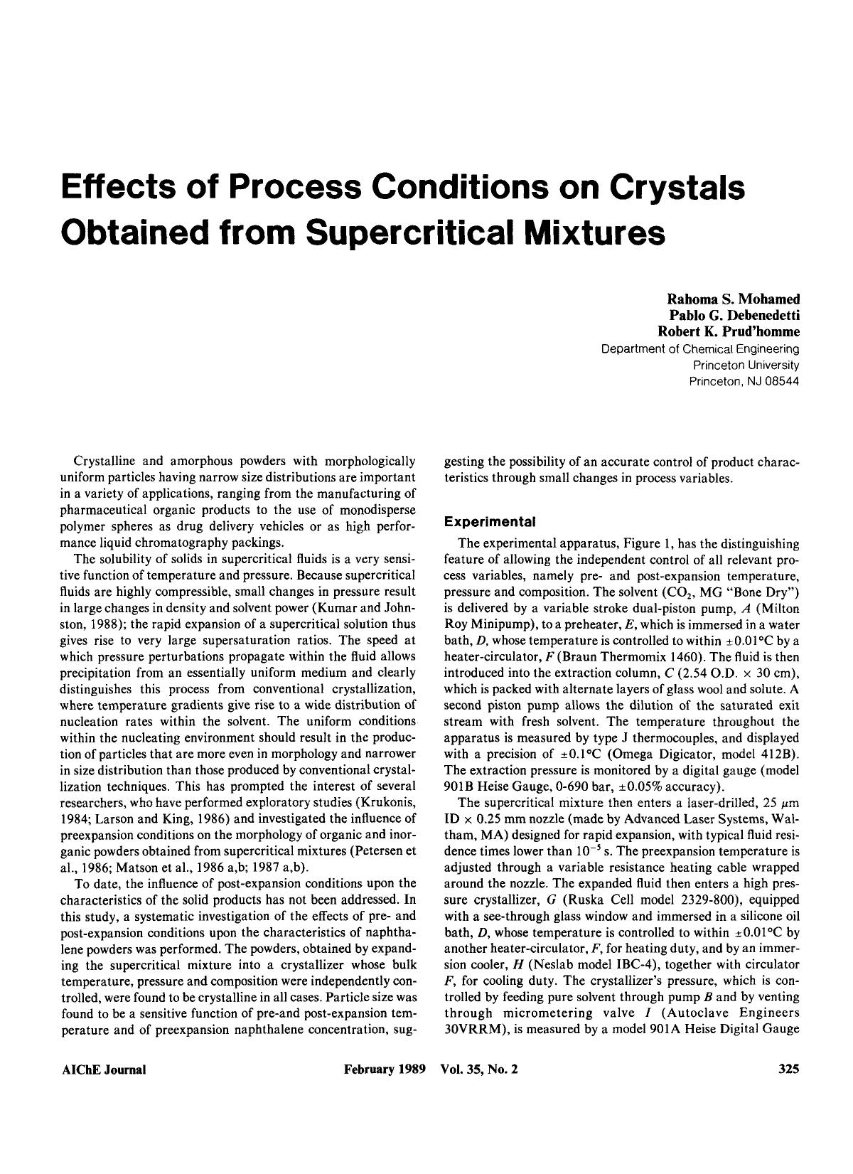 Effects of process conditions on crystals obtained from supercritical mixtures by Unknown