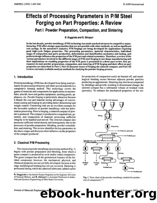 Effects of processing parameters in PM steel forging on part properties: A review part I powder preparation, compaction, and sintering by Unknown