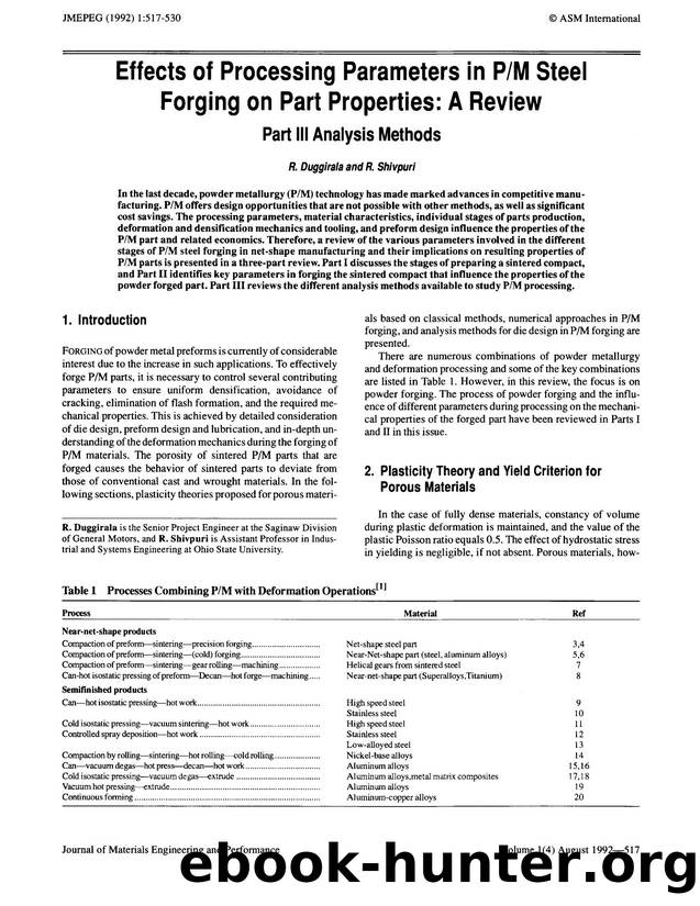 Effects of processing parameters in PM steel forging on part properties: A review part III analysis methods by Unknown