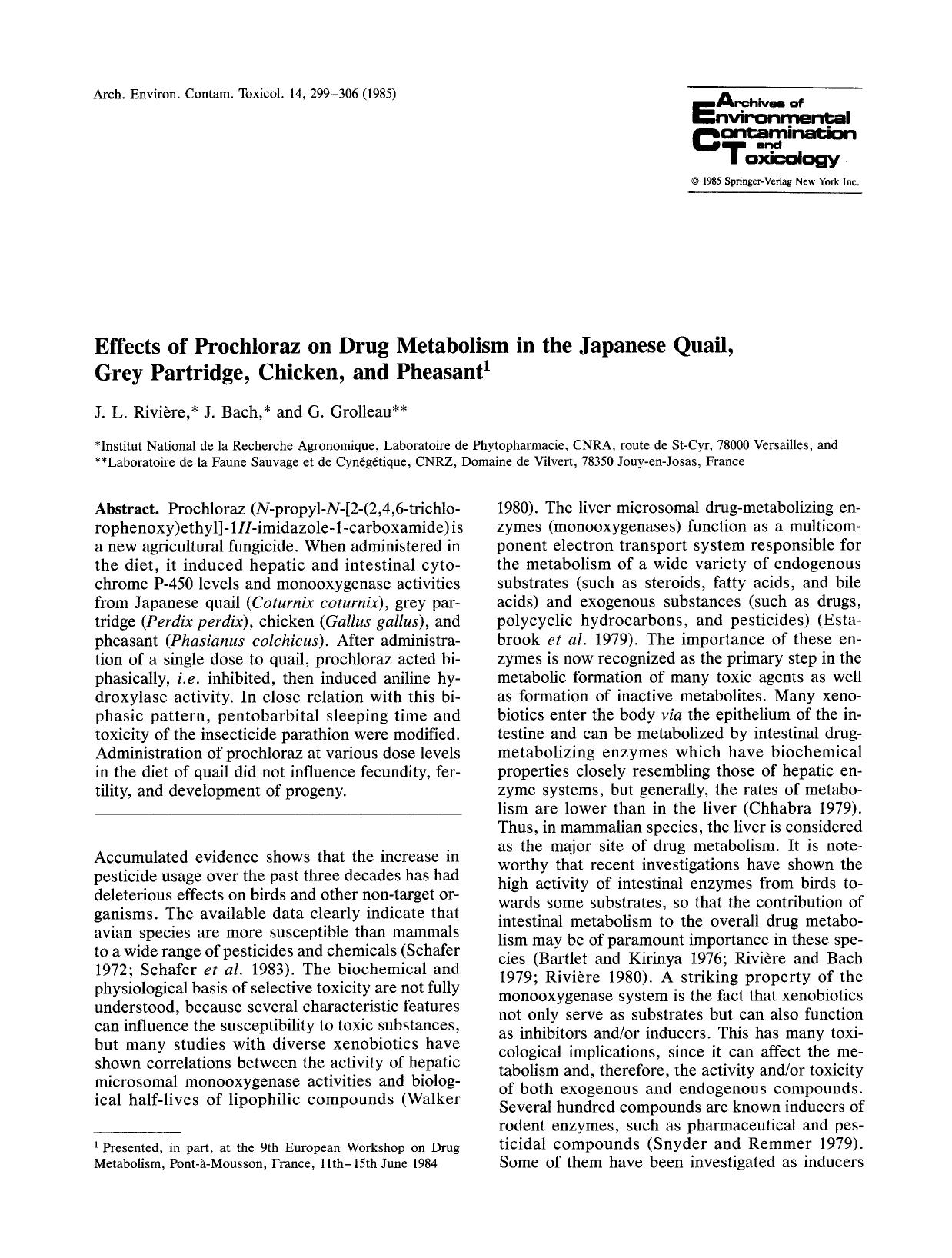 Effects of prochloraz on drug metabolism in the Japanese quail, grey partridge, chicken, and pheasant by Unknown