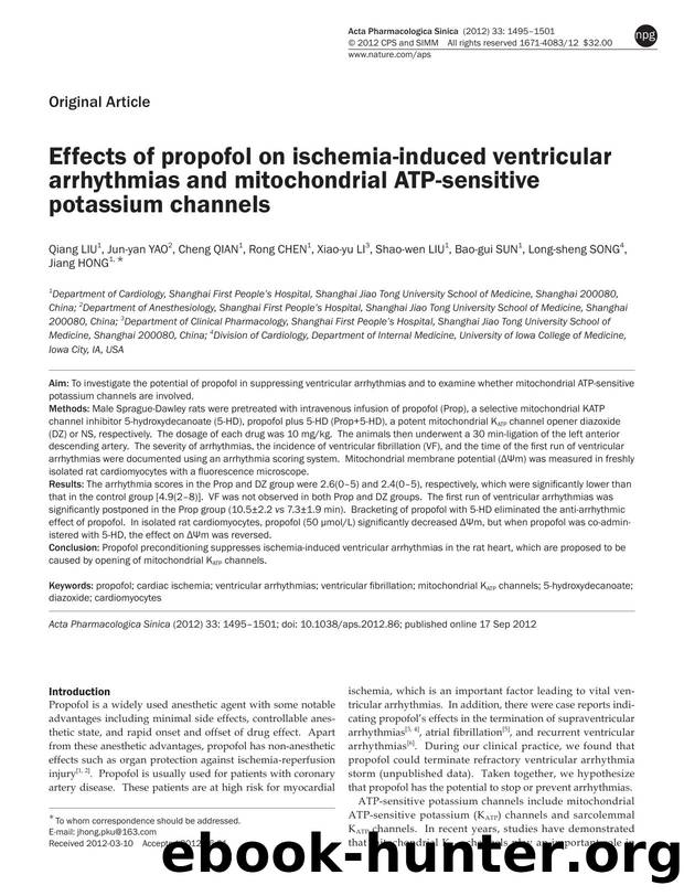 Effects of propofol on ischemia-induced ventricular arrhythmias and mitochondrial ATP-sensitive potassium channels by unknow
