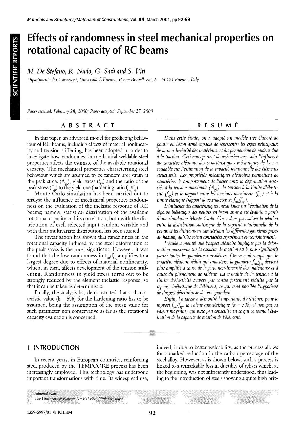 Effects of randomness in steel mechanical properties on rotational capacity of RC beams by Unknown