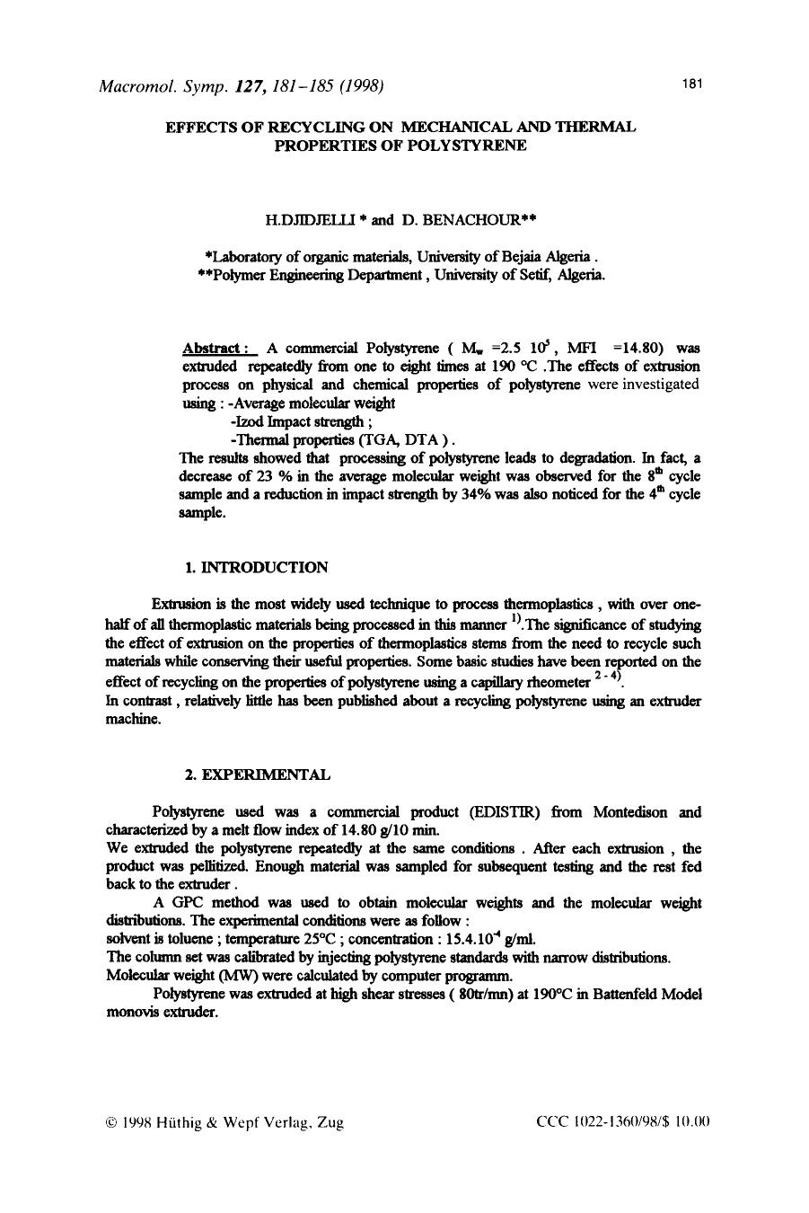 Effects of recycling on mechanical and thermal properties of polystyrene by Unknown