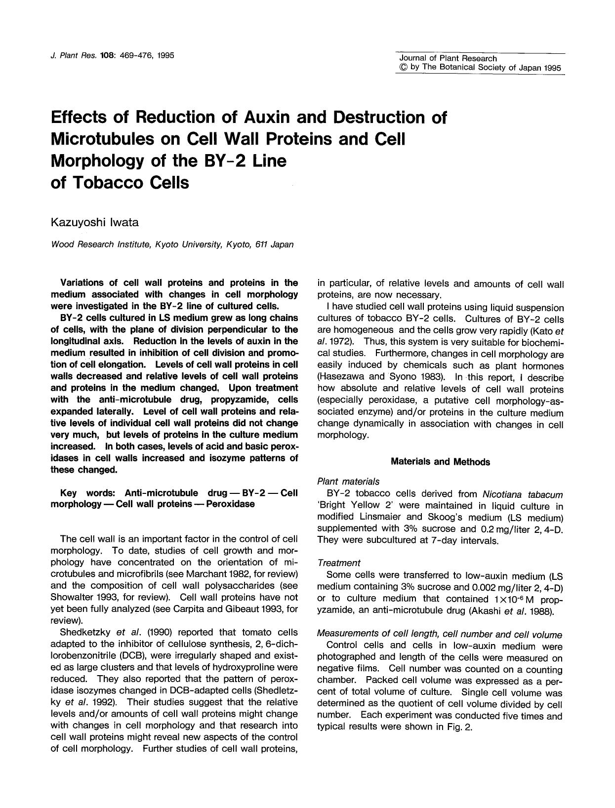 Effects of reduction of auxin and destruction of microtubules on cell wall proteins and cell morphology of the BY-2 line of tobacco cells by Unknown