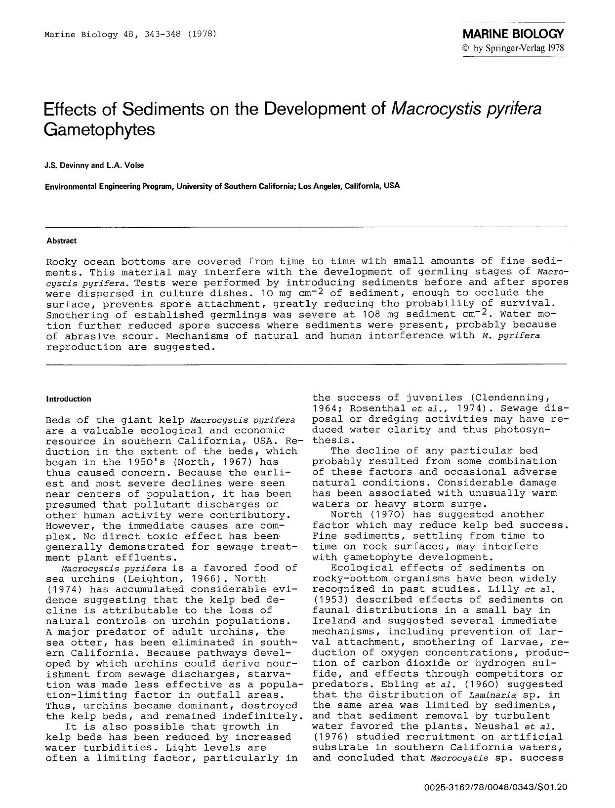 Effects of sediments on the development of <Emphasis Type="Italic">Macrocystis pyrifera<Emphasis> gametophytes by Unknown