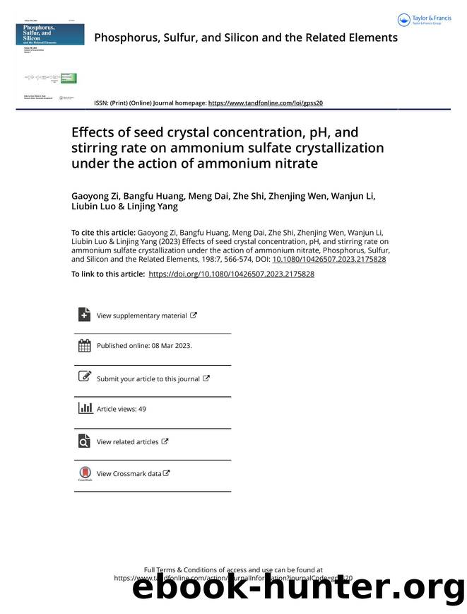 Effects of seed crystal concentration, pH, and stirring rate on ammonium sulfate crystallization under the action of ammonium nitrate by unknow