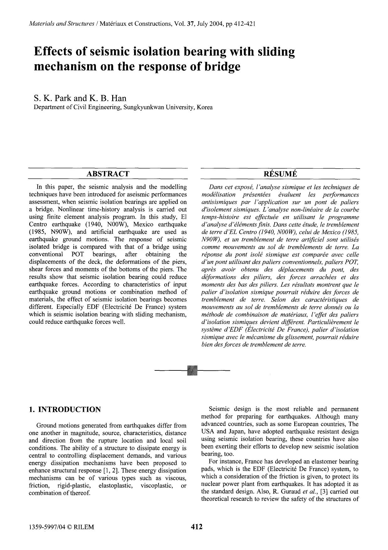 Effects of seismic isolation bearing with sliding mechanism on the response of bridge by Unknown
