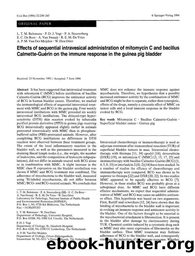 Effects of sequential intravesical administration of mitomycin C and bacillus Calmette-Gu&#x00E9;rin on the immune response in the guinea pig bladder by Unknown