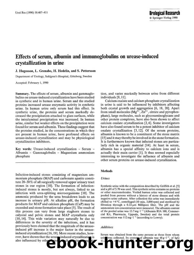 Effects of serum, albumin and immunoglobulins on urease-induced crystallization in urine by Unknown