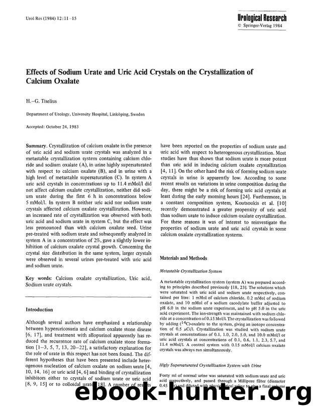 Effects of sodium urate and uric acid crystals on the crystallization of calcium oxalate by Unknown