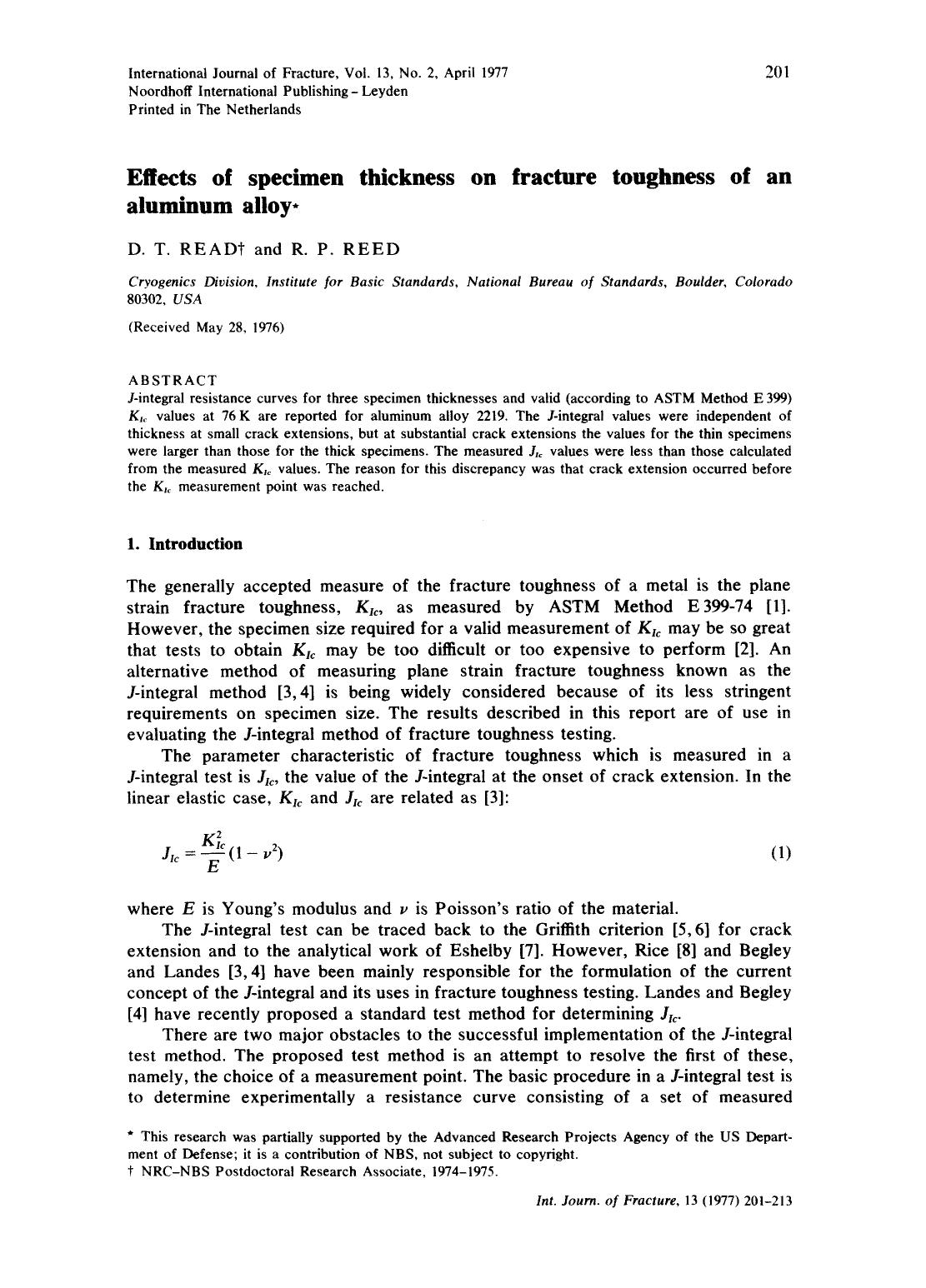 Effects of specimen thickness on fracture toughness of an aluminum alloy by Unknown