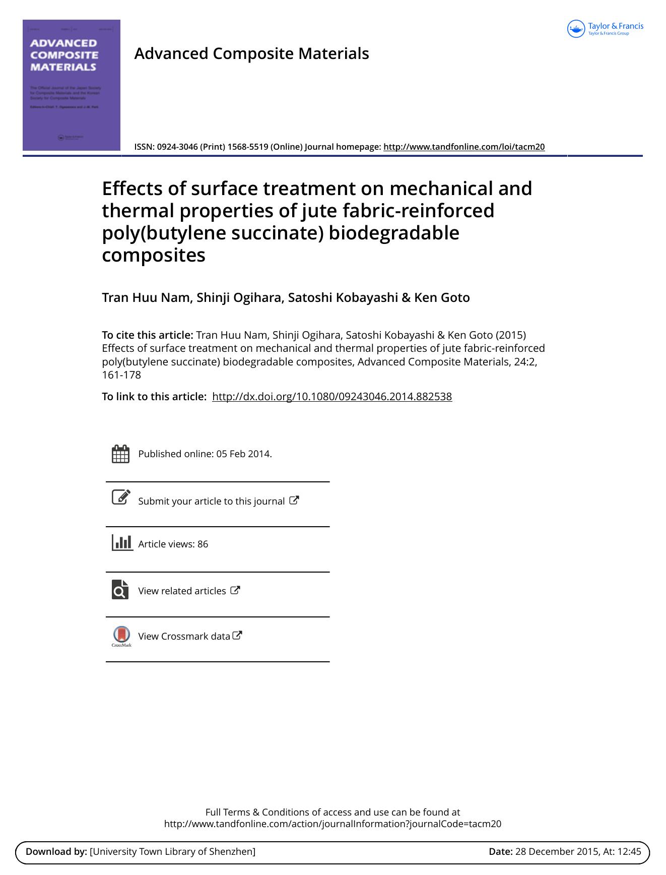 Effects of surface treatment on mechanical and thermal properties of jute fabric-reinforced poly(butylene succinate) biodegradable composites by Tran Huu Nam
