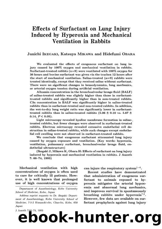 Effects of surfactant on lung injury induced by hyperoxia and mechanical ventilation in rabbits by Unknown