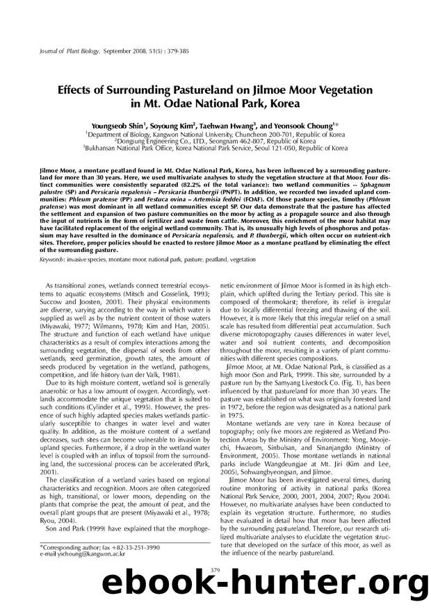 Effects of surrounding pastureland on Jilmoe Moor vegetation in Mt. Odae National Park, Korea by Unknown