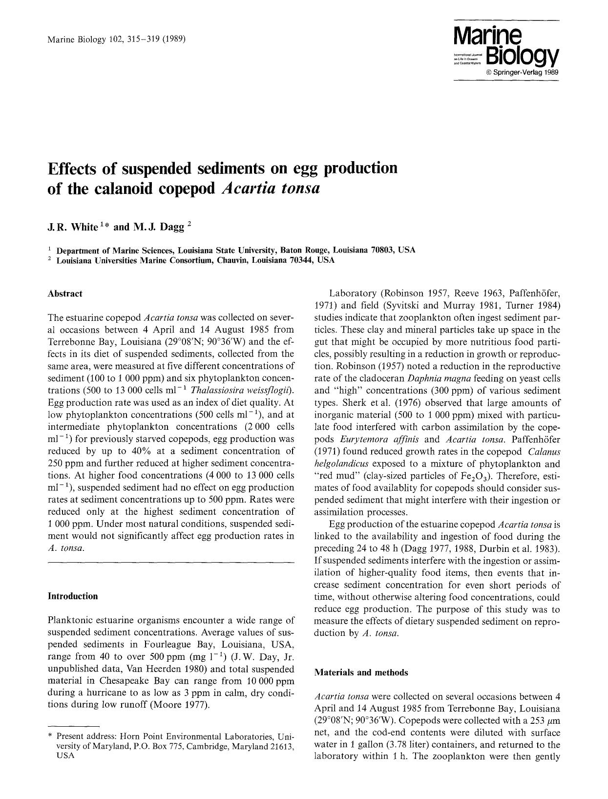 Effects of suspended sediments on egg production of the calanoid copepod <Emphasis Type="Italic">Acartia tonsa<Emphasis> by Unknown