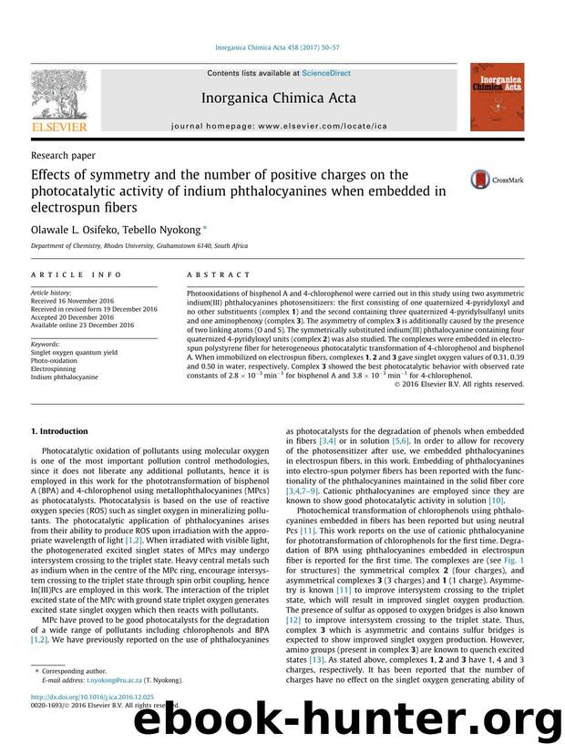 Effects of symmetry and the number of positive charges on the photocatalytic activity of indium phthalocyanines when embedded in electrospun fibers by Olawale L. Osifeko & Tebello Nyokong