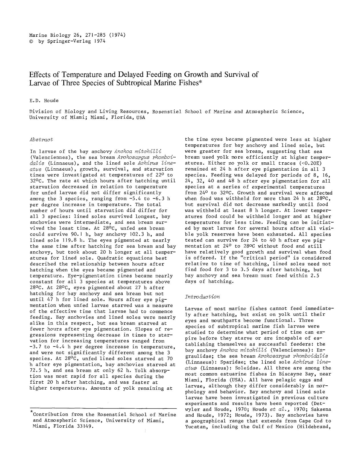 Effects of temperature and delayed feeding on growth and survival of larvae of three species of subtropical marine fishes by Unknown