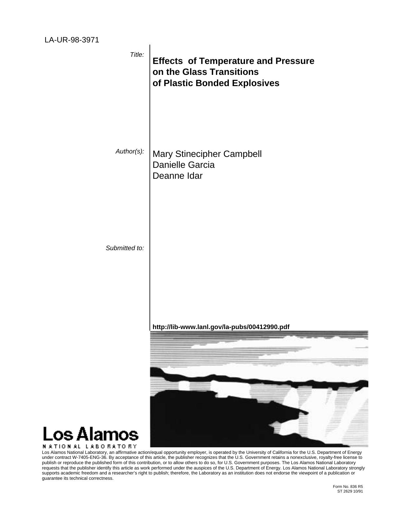 Effects of temperature and pressure on the glass transitions of plastic bonded explosives None by Allan.M