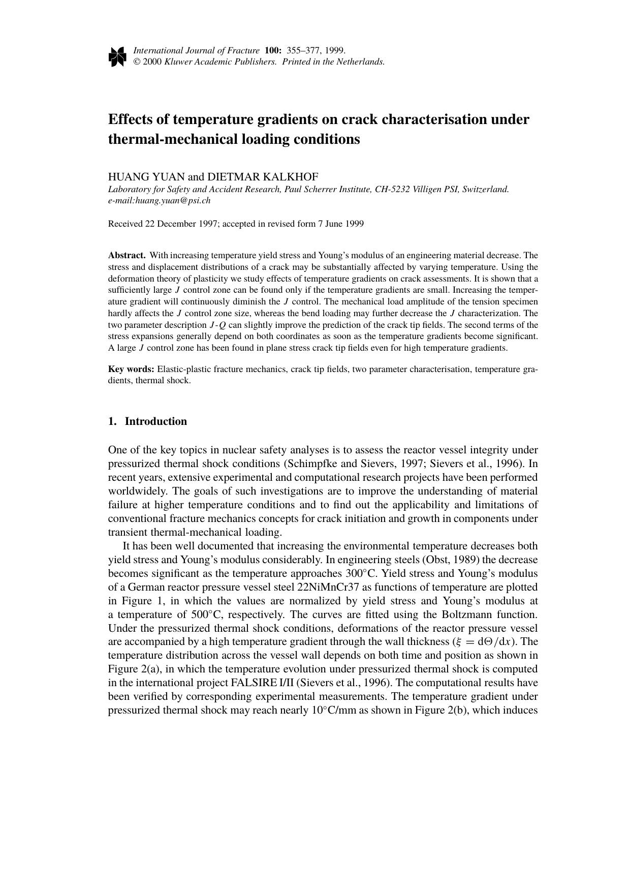 Effects of temperature gradients on crack characterisation under thermal-mechanical loading conditions by Unknown