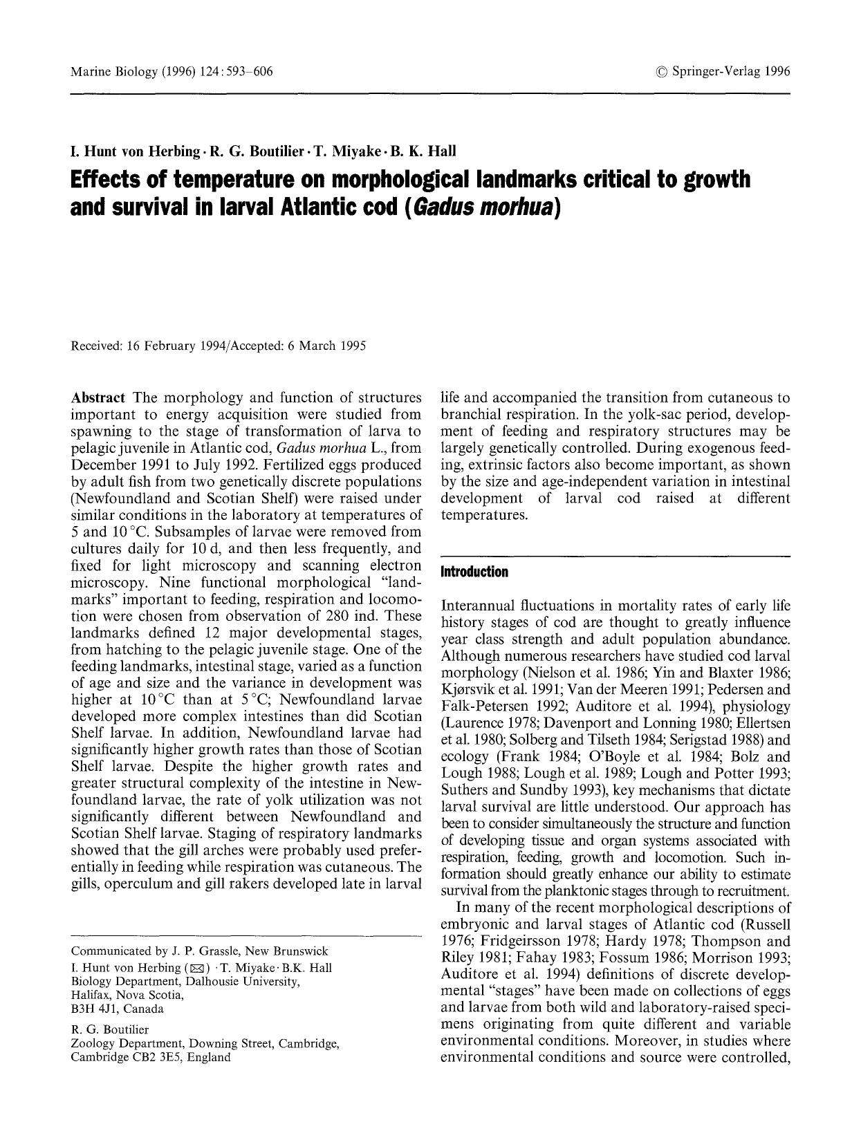 Effects of temperature on morphological landmarks critical to growth and survival in larval Atlantic cod (<Emphasis Type="Italic">Gadus morhua<Emphasis>) by Unknown