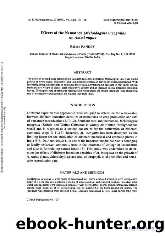 Effects of the Nematode (Meloidogyne incognita) on Ammi majus by Rakesh Pandey