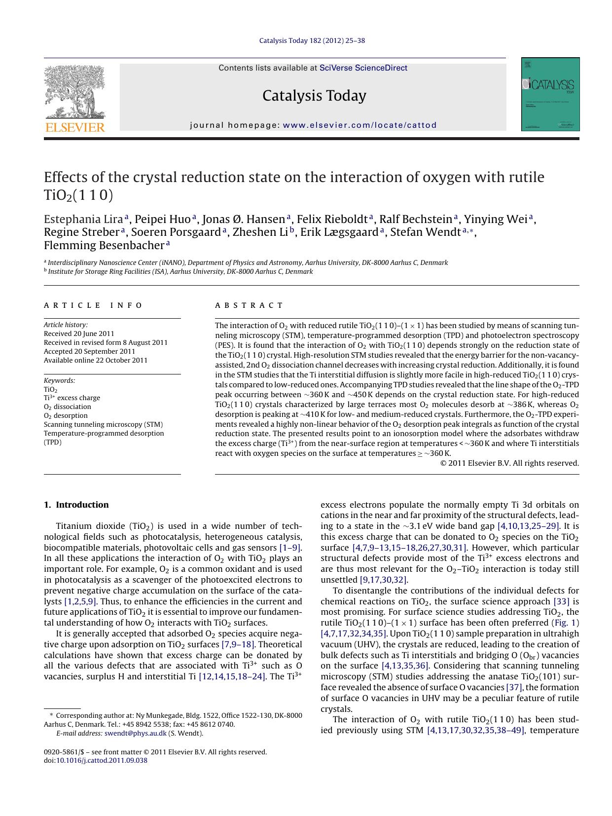 Effects of the crystal reduction state on the interaction of oxygen with rutile TiO2(110) by Estephania Lira