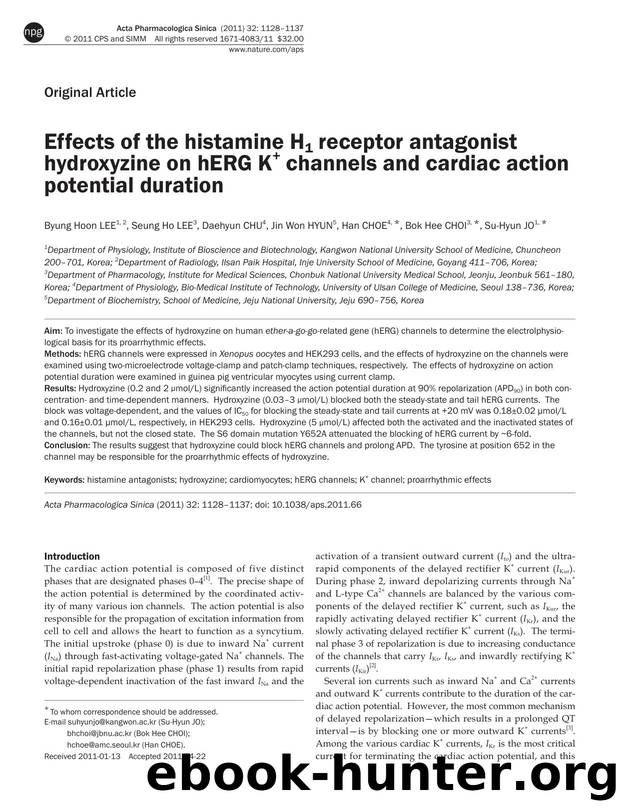 Effects of the histamine H1 receptor antagonist hydroxyzine on hERG K+ channels and cardiac action potential duration by Byung Hoon Lee & Seung Ho Lee & Daehyun Chu & Jin Won Hyun & Han Choe & Bok Hee Choi & Su-Hyun Jo