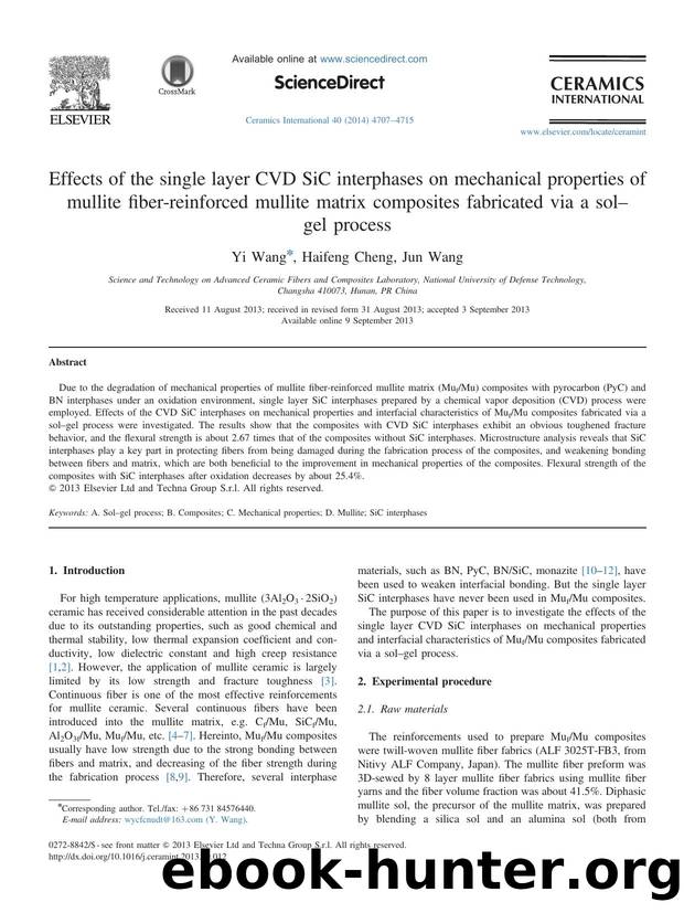 Effects of the single layer CVD SiC interphases on mechanical properties of mullite fiber-reinforced mullite matrix composites fabricated via a solâgel process by Yi Wang & Haifeng Cheng & Jun Wang