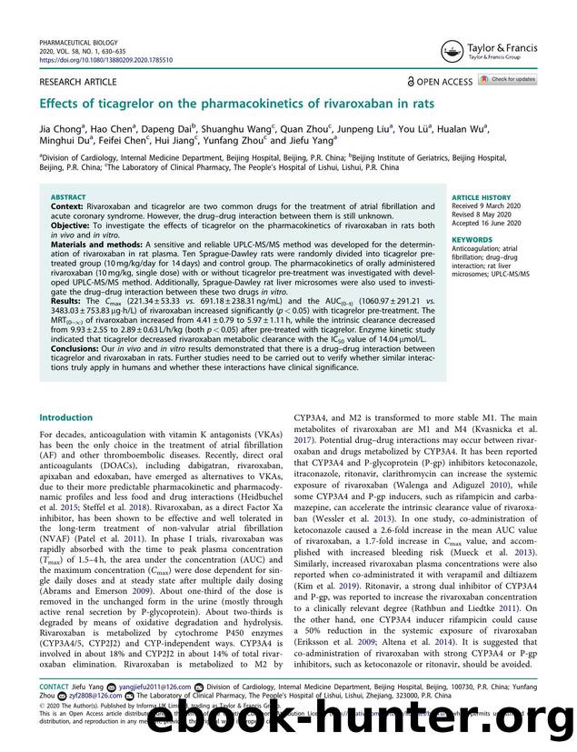 Effects of ticagrelor on the pharmacokinetics of rivaroxaban in rats by unknow