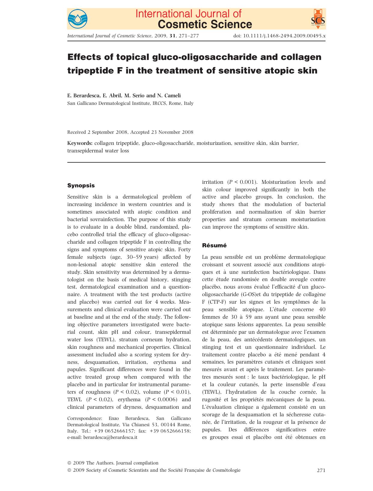 Effects of topical gluco-oligosaccharide and collagen tripeptide F in the treatment of sensitive atopic skin by Unknown