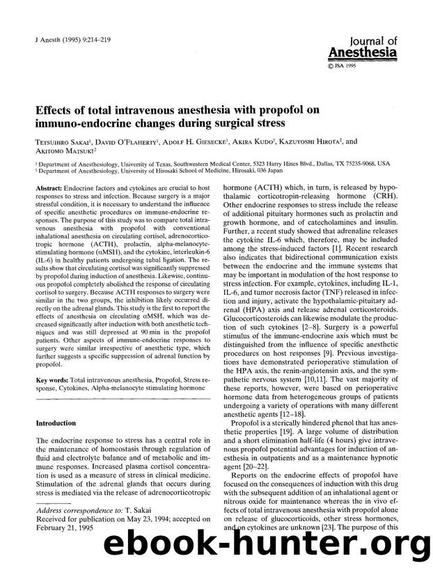Effects of total intravenous anesthesia with propofol on immuno-endocrine changes during surgical stress by Unknown