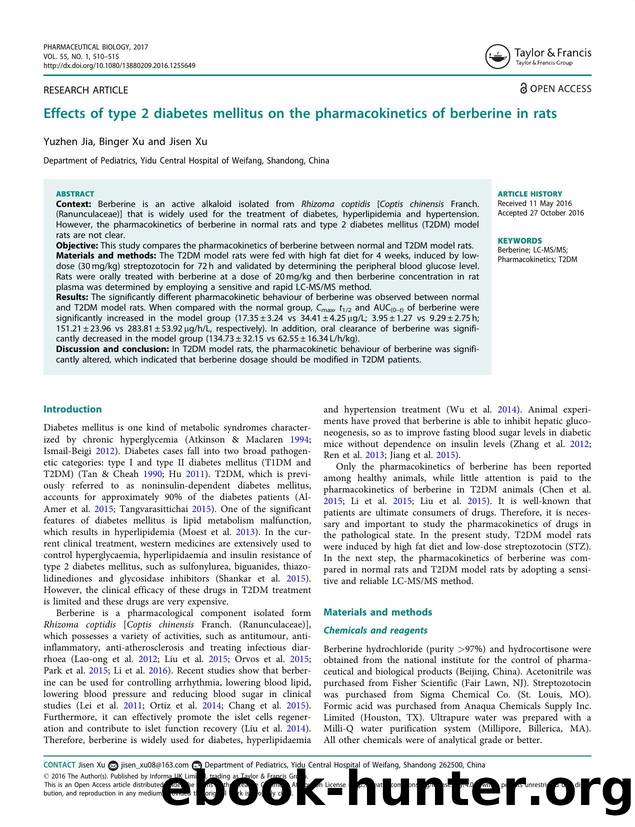 Effects of type 2 diabetes mellitus on the pharmacokinetics of berberine in rats by Jia Yuzhen & Xu Binger & Xu Jisen