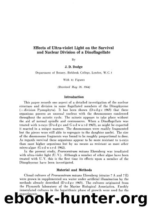 Effects of ultra-violet light on the survival and nuclear division of a Dinoflagellate by Unknown