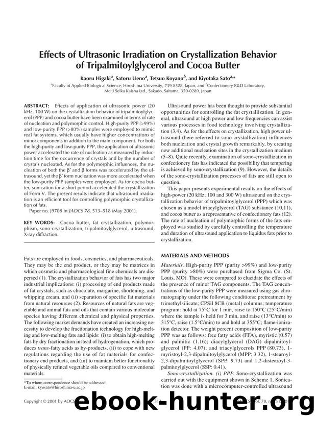 Effects of ultrasonic irradiation on crystallization behavior of tripalmitoylglycerol and cocoa butter by Unknown